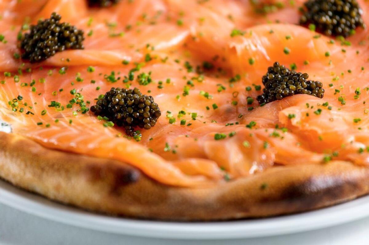 Spago Beverly Hills signature dishes House Cured Smoked Salmon PizzaAgnolotti Del PlinSpicy Tuna Cones